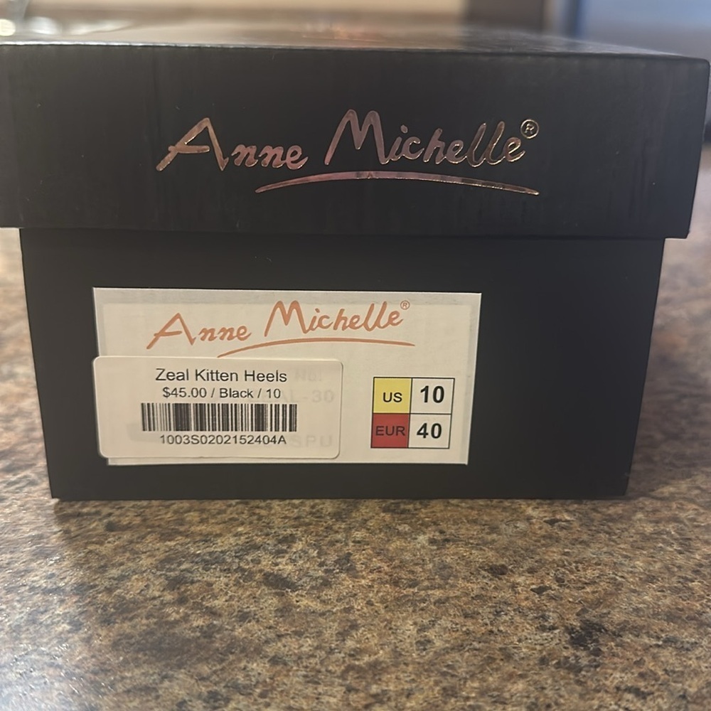 Anne Michelle Kitten Heel Slip On Black Womens Size 10 Square Toe - Picture 10 of 10